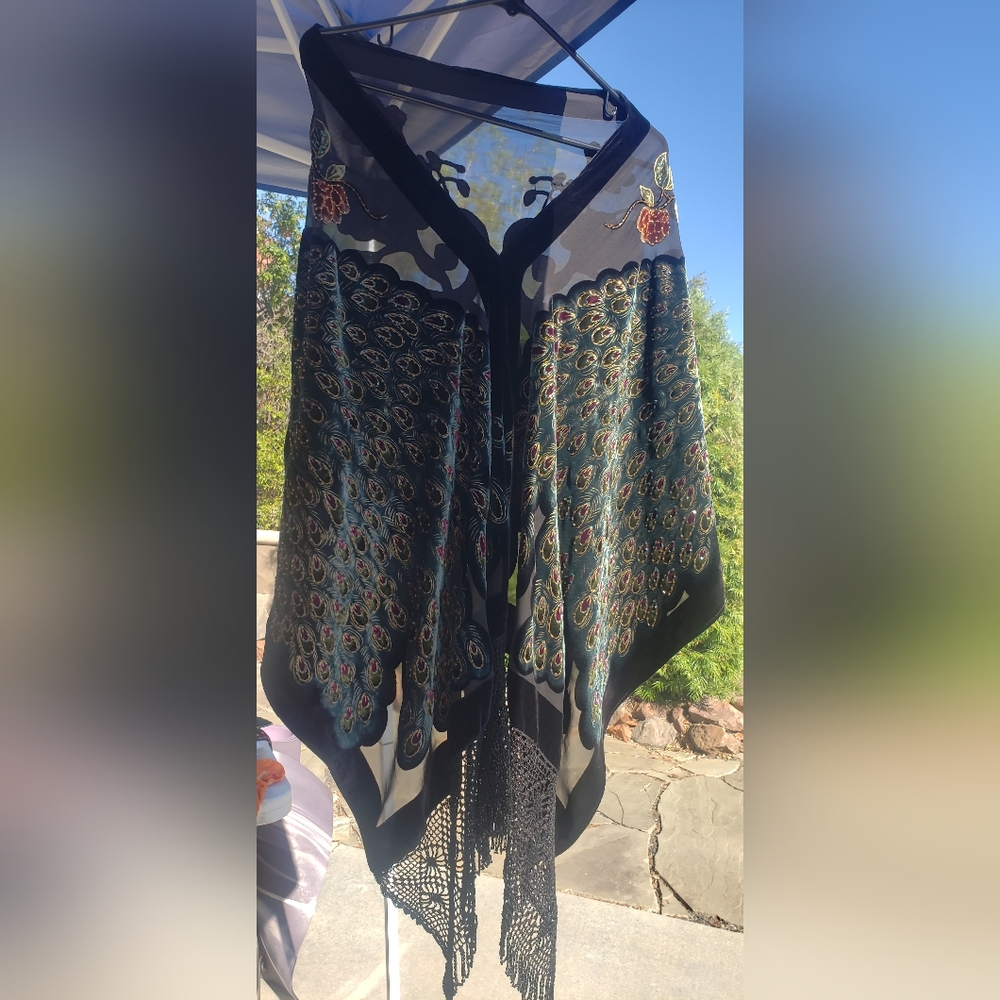 Peacock Beaded Designed Shawl Draped Pullover